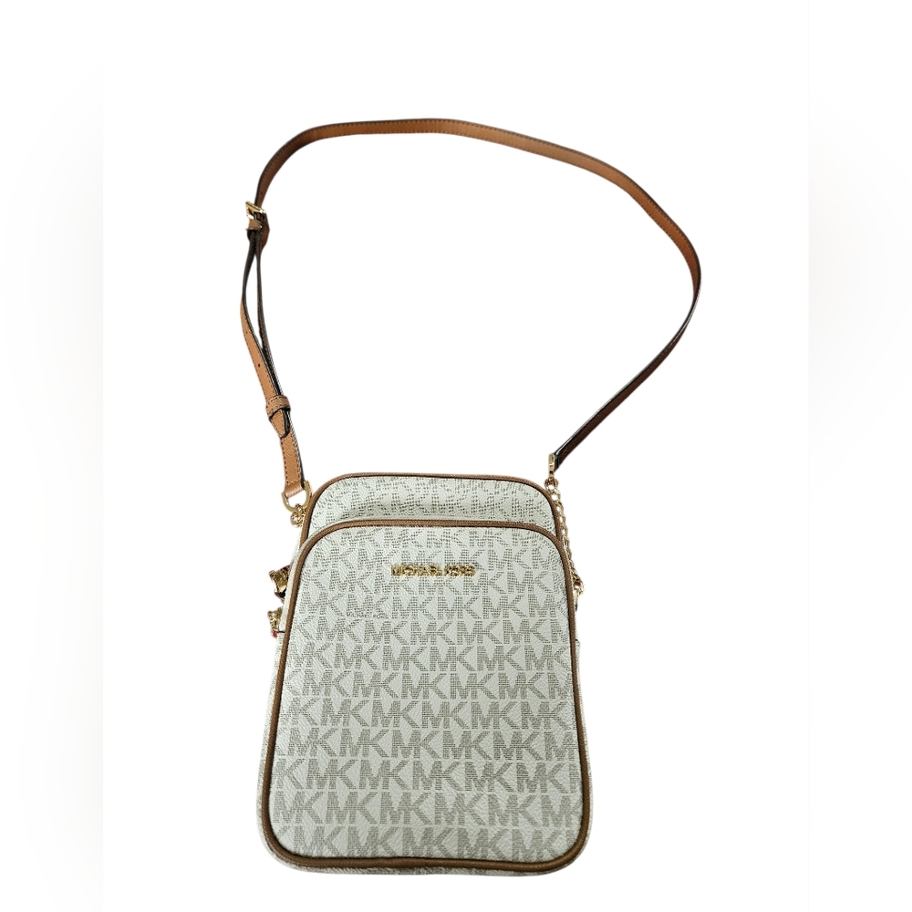 Michael Kors Beige and Brown MK Logo Crossbody Flight Bag NWOT